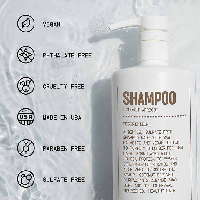 Blu Atlas Natural Shampoo for Men — Sulfate-Free for All Hair Types, 15 Ingredients, No Filler, Helps with Dandruff and Dry Scalp — Coconut Apricot Scent, 32 oz