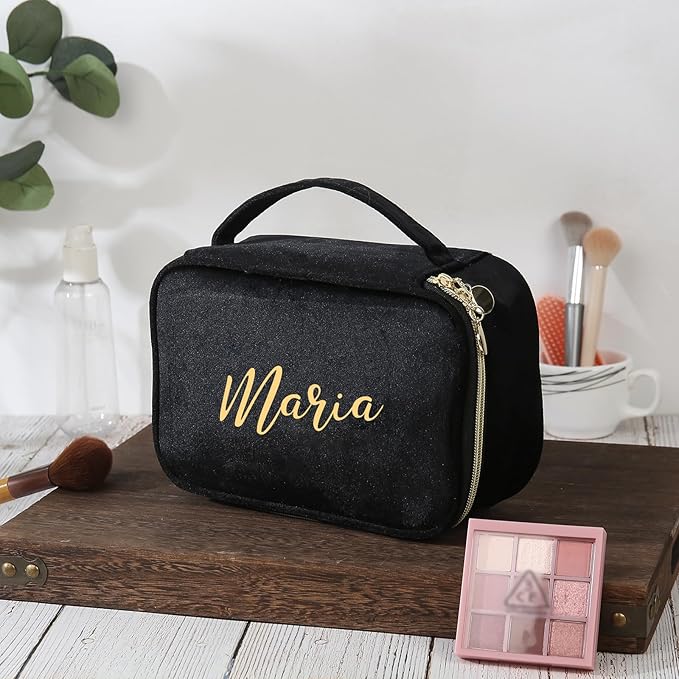 Dreamgem Personalized Name Makeup Bags - Monogrammed Gift for Women Girls Cosmetic Bag with Zipper Gift Ideal for Teen Girls Women Birthday Friend Mom (Black)