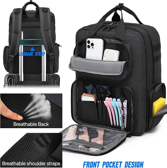 RUCYEN Barber Bag, Large Capacity Barber Case, Travel Hairdresser Organizer Supplies Bag, Hairstylist Backpack for Hair Cutting Tools
