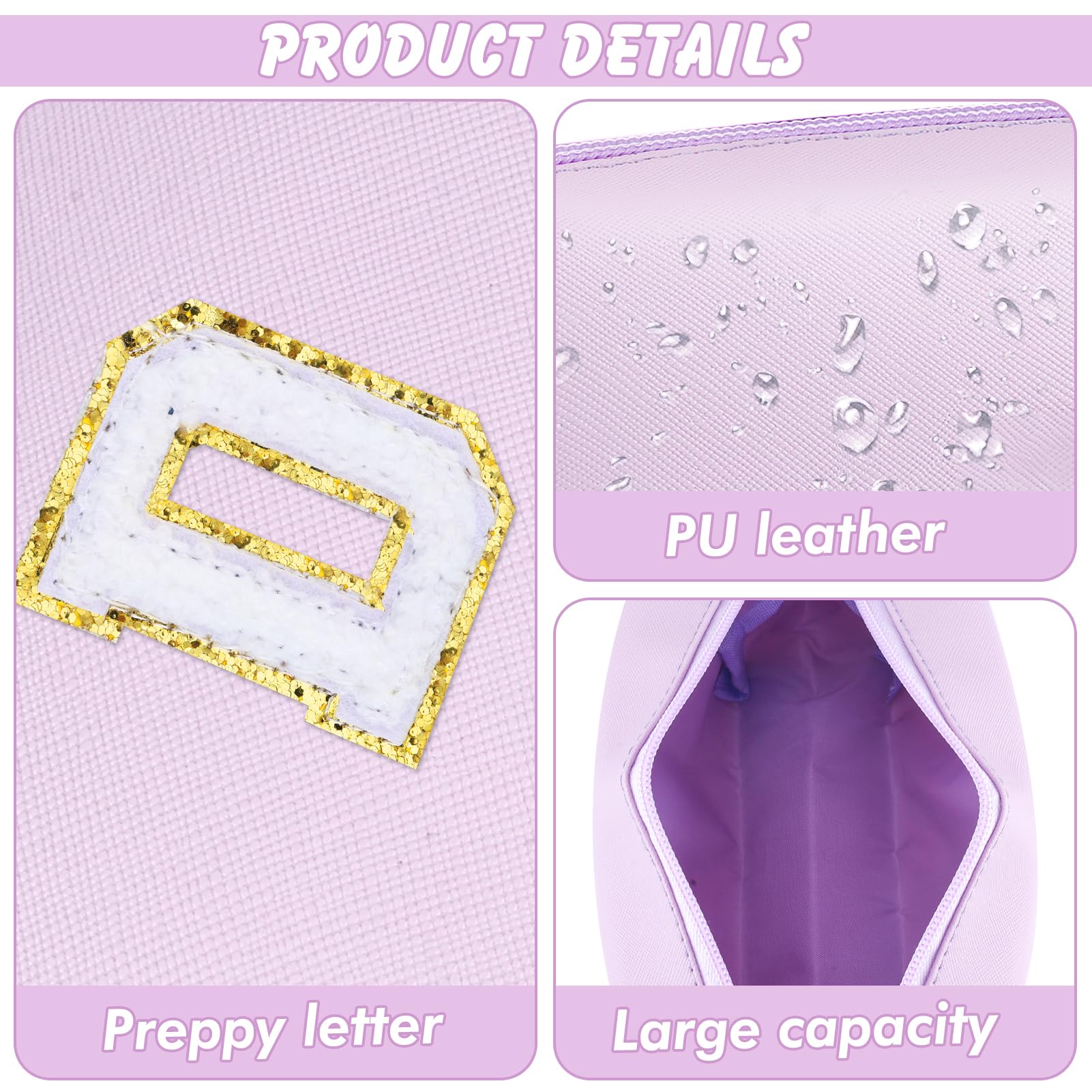 URSKYTOUS Gifts for Girls Initial Makeup Bag Personalized Cosmetic Bag with Zipper Cute Travel Toiletry Bag Waterproof PU Preppy Makeup Pouch Birthday Gift for Teen Girls Women(Purple D)