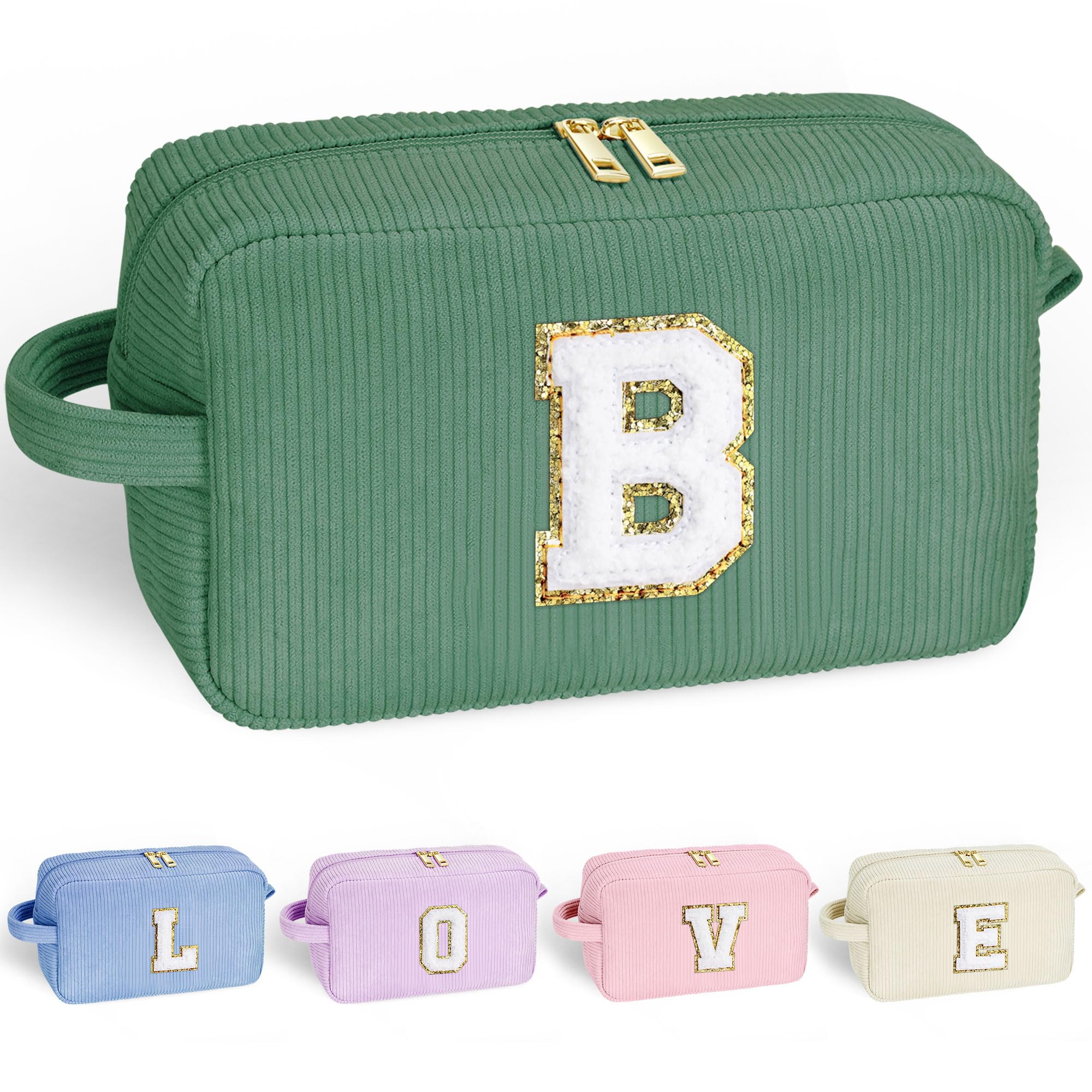 YOOLIFE Personalized Gifts for Girls - Bridal Shower Gifts Birthday Gifts for Women Her Girls Green Cute Makeup Bag Makeup Brush Bag Preppy Make Up Bag Personalized Friend Sister Gifts for Girl B
