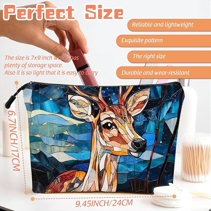 Scribesense Cosmetic Bags Travel Makeup Toilet Case Waterproof Pouch for Women Girls 6.7X9.45inches - Colorful Celestial Deer
