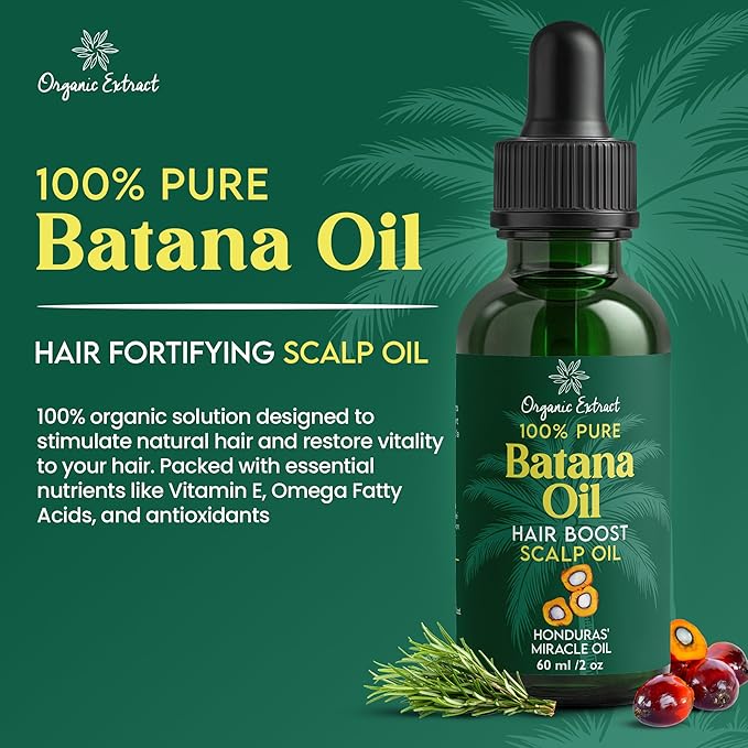Organic Extract Batana Oil for Hair & Scalp – 2 fl oz / 60ml – Deep Hydration & Frizz Control – Pure & Natural Moisturizing – Lightweight, Nourishing Oil for All Hair Types – For Men & Women