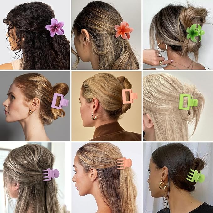 Hair Clips for Women 9 Pack Medium Claw Clips, No Slip Strong Hold Hair Clips for Thick & Thin Hair, Flower Square Aesthetic Styles for Everyday Styling, Trendy Hair Accessories (Purple)