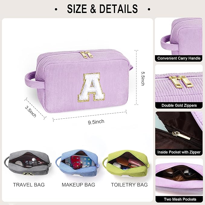 YOOLIFE Girls Makeup Bag - Monogram Initial Cute Makeup Bags Cosmetic Makeup Brush Bag for Women Girls Her Best Friend Sister Gifts Wedding Bridesmaid Gifts Daughter Birthday Gifts for Women Girls B