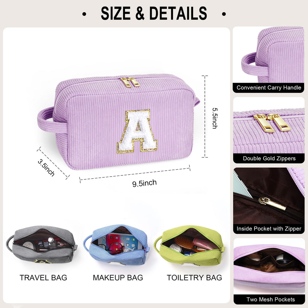 YOOLIFE 2 Pieces Travel Makeup Bag - Make Up Bag Mini Cosmetic Bags for Women Makeup Brush Bag Travel Bag Cute Small Makeup Bag Unique Gifts Teacher Gifts Friend Birthday Gifts for Women Her Letter T