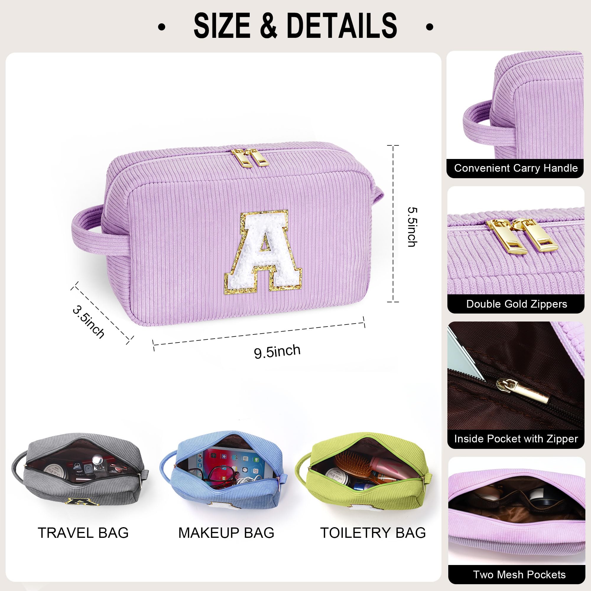 YOOLIFE 2 Pieces Travel Makeup Bag - Make Up Bag Mini Cosmetic Bags for Women Makeup Brush Bag Travel Bag Cute Small Makeup Bag Unique Gifts Teacher Gifts Friend Birthday Gifts for Women Her Letter T