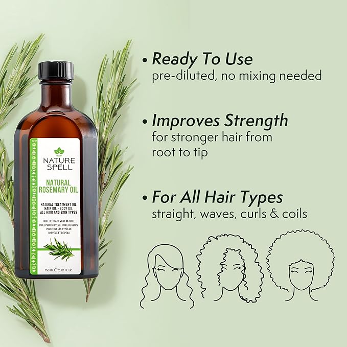 Nature Spell Rosemary Oil for Hair Growth, Pre-Diluted, 5.07 Fl Oz