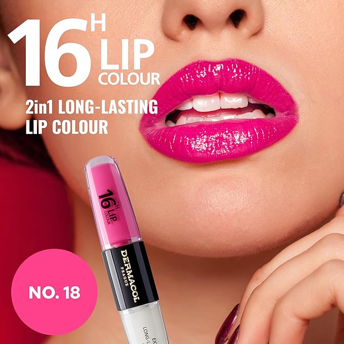 Dermacol 16-Hour Lip Color, Two-Phase Kissproof Lip Stain & Gloss, No.18