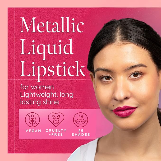 Aromi Hot Pink Magenta Metallic Liquid Lipstick (Fab Flamingo)