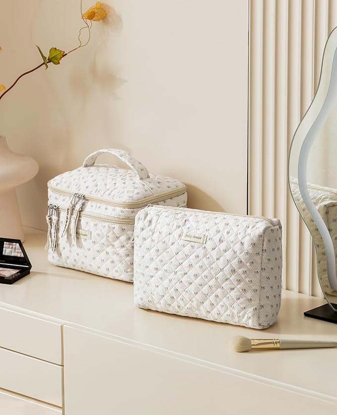 HBselect 2Pcs Travel Makeup Bag Large Quilted Cosmetic Bag Make up Bag