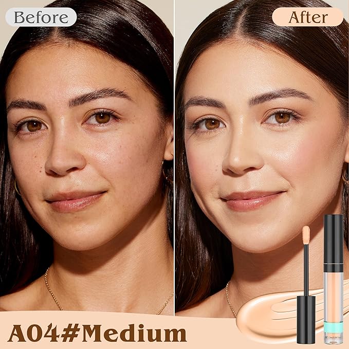 Under Eye Concealer, Full-Coverage Concealer Foundation Makeup for Older Women, Covers Blemishes & Under-Eye Circles, Spots, Matte Finish, Redness & Discoloration, Vegan & Cruelty-Free A04#Medium