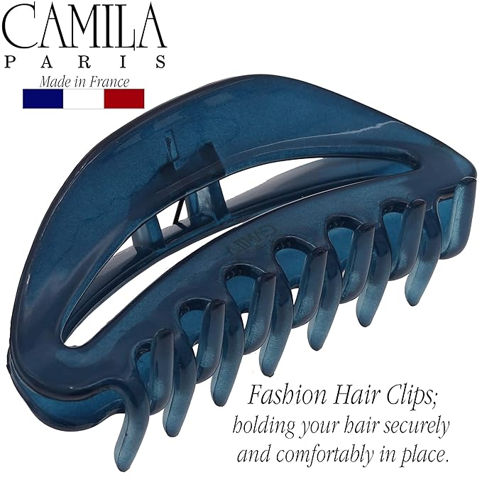 Camila Paris CP3125 French Hair Clips for Women, 3.5" Blue, Large Claw Clip Strong Hold All Day, No Damage No Slip Claw Clips for Thick Curly Wavy Fine Straight Hair, Jaw Clip Made in France