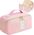 for Valentines Day Gifts, Makeup Bag for Women, PU Leather Travel Toiletry Bags, Initial Make Up Cosmetic Pouch for Teen Girls, Wide Open Portable Skincare Bag, Personalized Birthday Gifts, Pink B