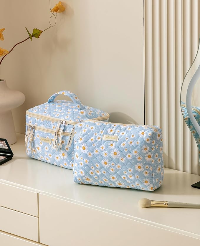 HBselect 2Pcs Travel Makeup Bag Large Quilted Cosmetic Bag Make up Bag