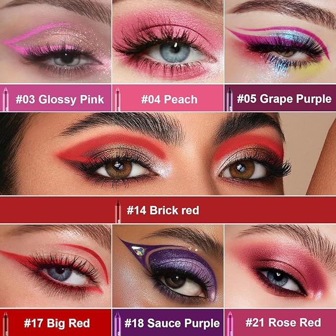 Meilury 7 Colorful Eyeliner Pen Set, Eye Shadow Pencil, Pearl Eyeliner Kit Metallic Glitter Colored Eye liner for Women Eye&Lip Liner Professional Waterproof Eye Makeup (7PCS C)