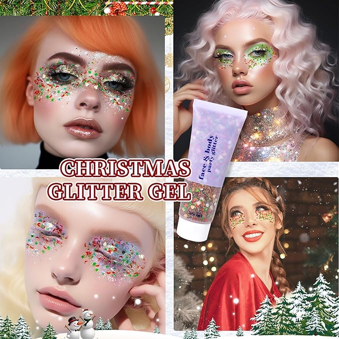 DAGEDA Christmas Body Glitter Gel,Sparkly Face Hair Glitter Makeup