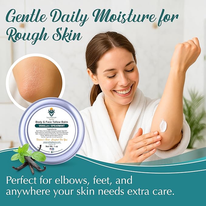 Grass-Fed Beef Tallow Balm for Face & Body - Vanilla & Spearmint - 1oz