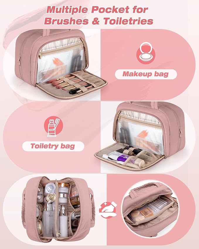 Marscamd Travel Makeup Bag for Women, Medium Size, Puffy Cosmetic Organizer