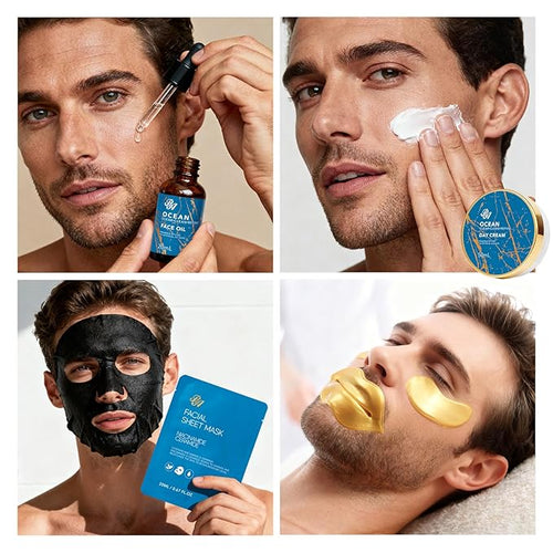 21 Pcs Men Facial Skin Care Set, Father's Day Gifts, Bath & Beard Gift Set for Men, Home Spa & Self-Care Gift Basket Set, Clay Mask, Birthday, Christmas, Valentines, Boyfriend, Anniversary, Dad