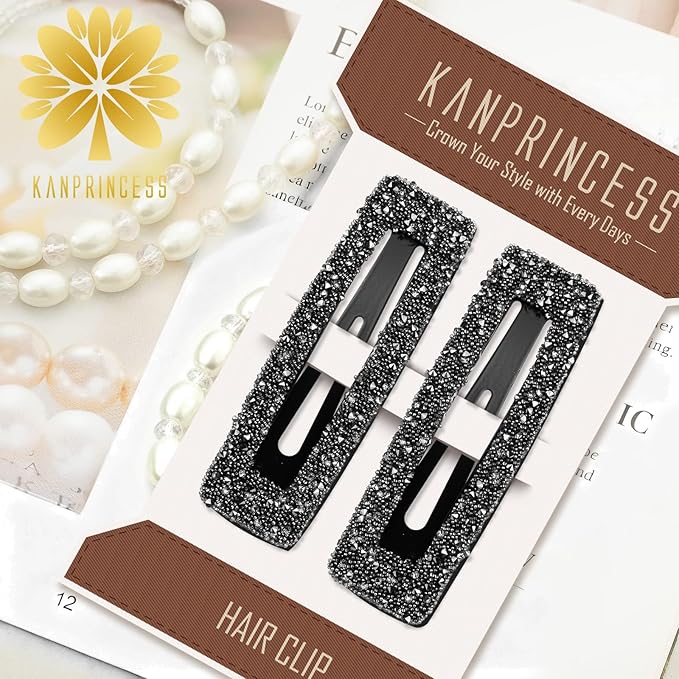 Kanprincess Rhinestone and Crystal Hair Clips 2-Pack, Sparkly Barrettes & Elegant Bling Accessories for Women & Girls(Set10)