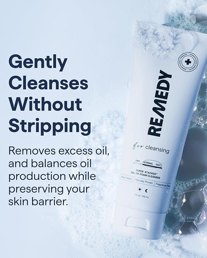 Remedy Gel-to-Foam Cleanser | Gentle Exfoliating Face Wash | Salicylic Acid, Ceramides and Green Tea | Fragrance Free | Eczema Seal Certified | Acne Prone Skin | By Dermatologist Dr Shah | 5 fl. Oz
