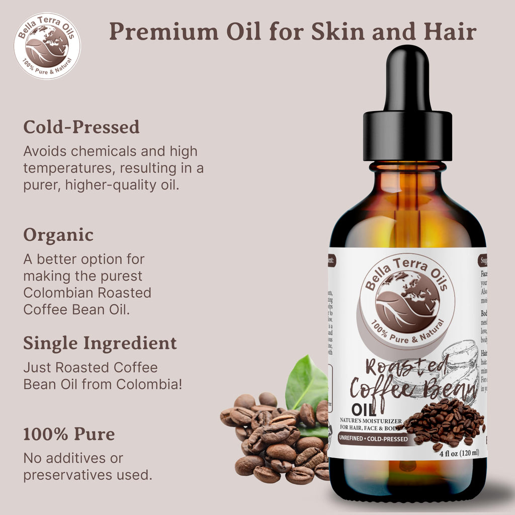 Bella Terra Oils Roasted Coffee Bean Oil for Skin and Hair – 1gallon, Cold Pressed Carrier Oil, Hydrating, Nourishing, Fast Absorbing