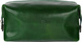 Time Resistance Leather Toiletry Bag - Italian Cosmetic Case Dopp Kit (Green)