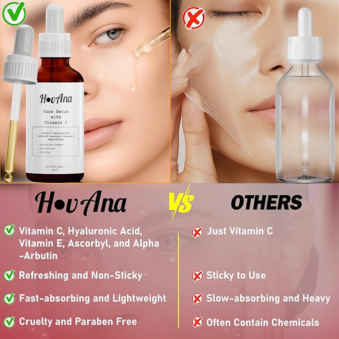Vitamin C Brightening Face Serum with Hyaluronic Acid & Vitamin E – Lightweight Hydrating Facial Serum for Even-Looking Skin Tone, All Skin Types, 50ml