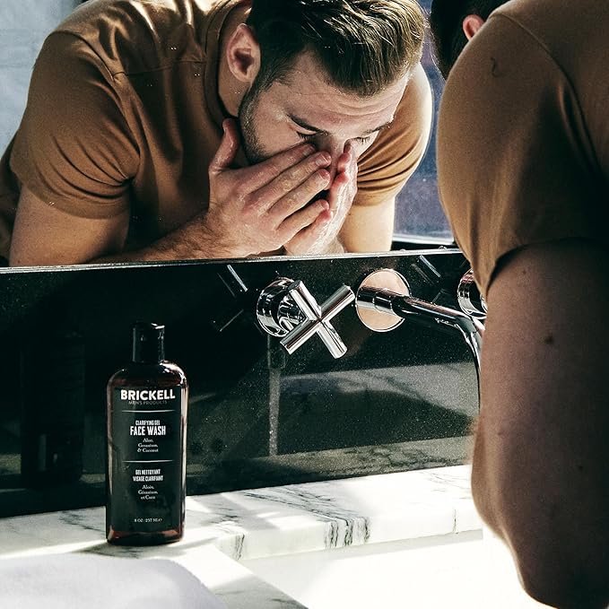Brickell Men's Daily Elite Face Care Routine I, Toner, Gel Face Wash, Face Scrub, Anti-Aging Cream, Eye Cream, Charcoal Mask & Moisturizer, With Protein Peptides, Hyaluronic Acid, & Caffeine, Scented
