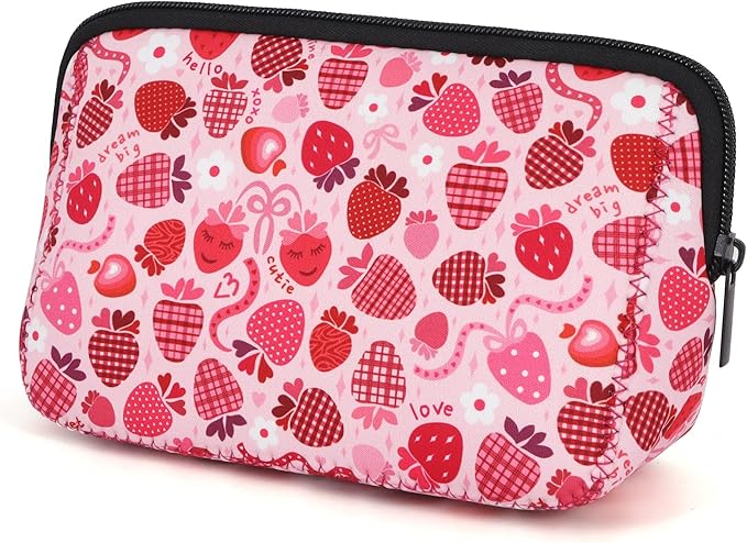 AJLTPA Waterproof Neoprene Cosmetic Bag, Lovely Strawberry