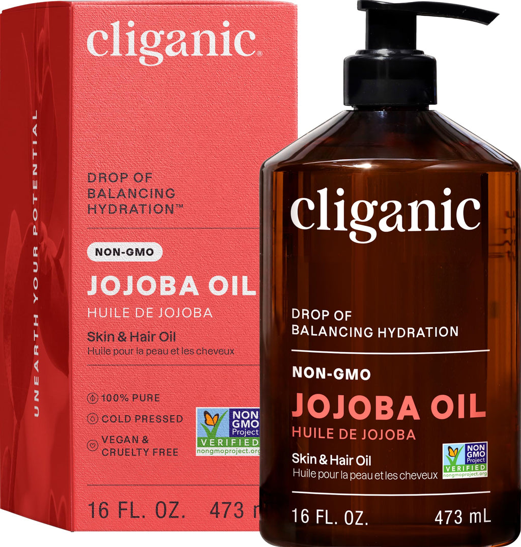 Cliganic Jojoba Oil Non-GMO, Bulk 16oz | 100% Pure for Skin, Hair & Face, Cold Pressed Natural Hexane Free - Hair Relaxer