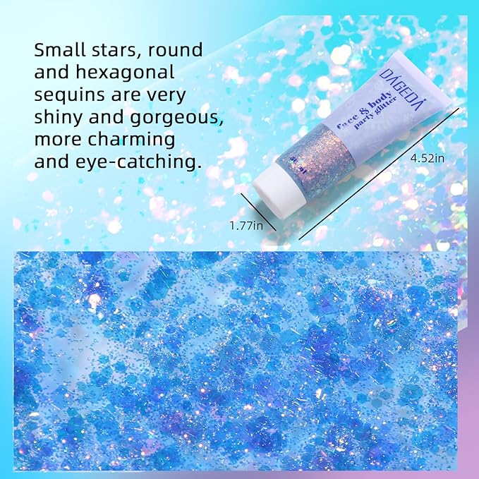 DAGEDA Mermaid Body Glitter Gel, Sparkly Hair Face Glitter Makeup