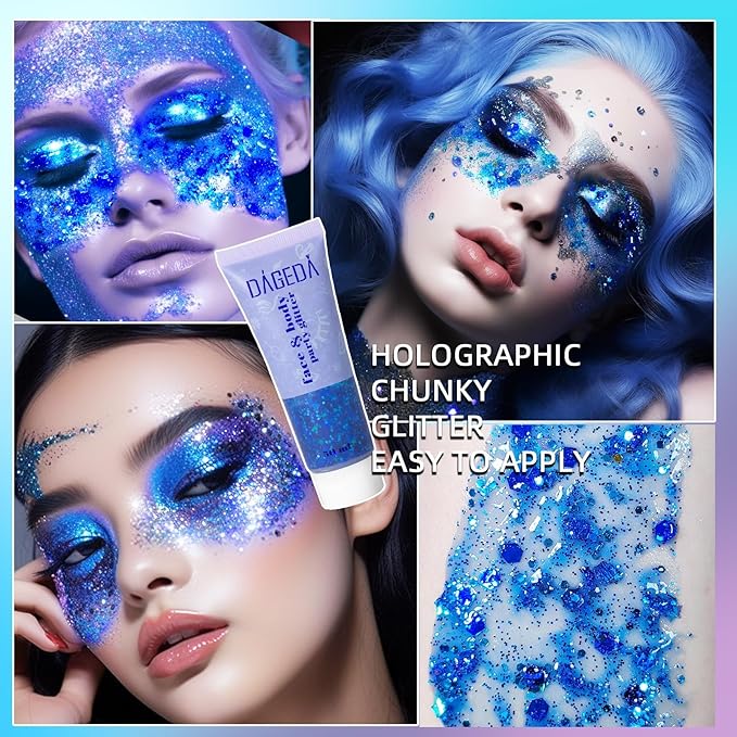 DAGEDA Blue Body Glitter Gel, Sparkly Hair Face Glitter Makeup Accessories