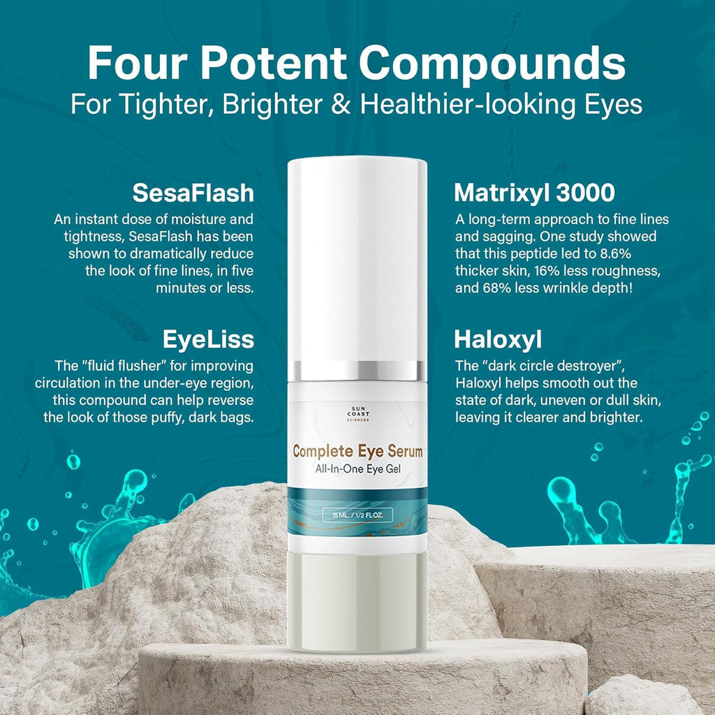 Sun Coast Sciences - Complete Eye Serum by Dr. Mark Rosenberg for Wrinkle Reduction, Age Spots Fading, and Under-Eye Bags Treatment,1/2 Fl Oz - Pack of 6