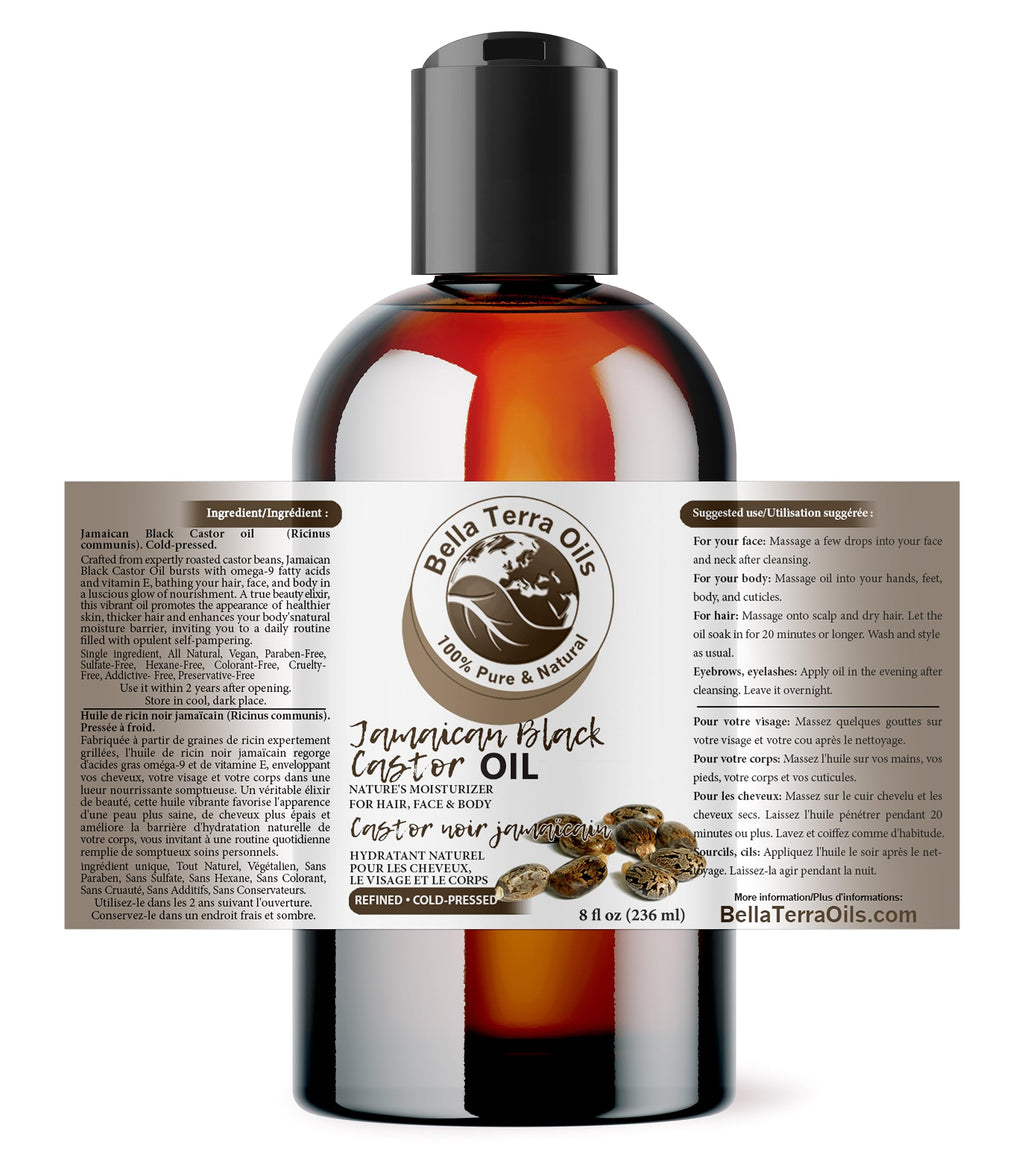 Bella Terra Oils - Jamaican Black Castor Oil 8 oz - Capturing the Essence of Nature, A Versatile Addition to Your Beauty Routine