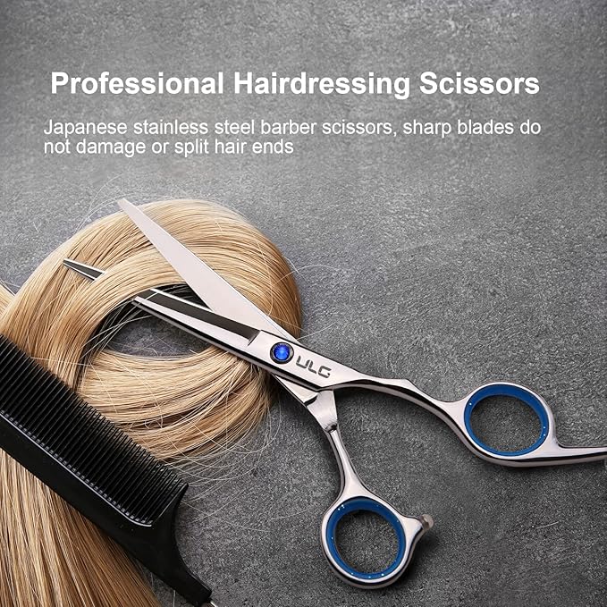 Hair Cutting Scissors, ULG Professional Hair Scissors 6.5 inch Right-Hand Razor Edge Barber Shears Salon Hair Cutting Shears Made of Japanese Stainless Steel, Hand Sharpened Blue