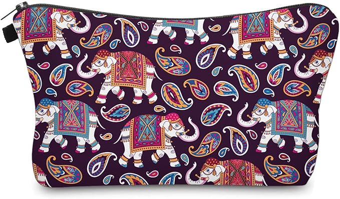 Aiphamy Cute Travel Makeup Bag Cosmetic Bag Small Pouch Gift for Women (Elephant Paisey)