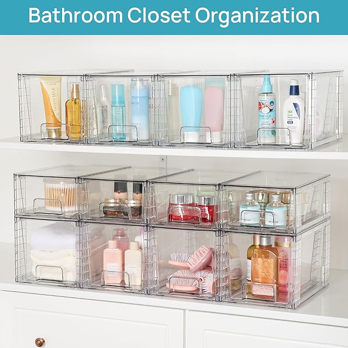 Vtopmart 4 Pack Large Stackable Storage Drawers, Clear