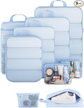 Veken 9/11 Set Compression Packing Cubes Garment Bags for Travel Essentials,Compressible Expandable Luggage Organizer Bags for Clothing,Space Saver Bags with Over 1000 pcs of Mesh Holes(Light Blue)