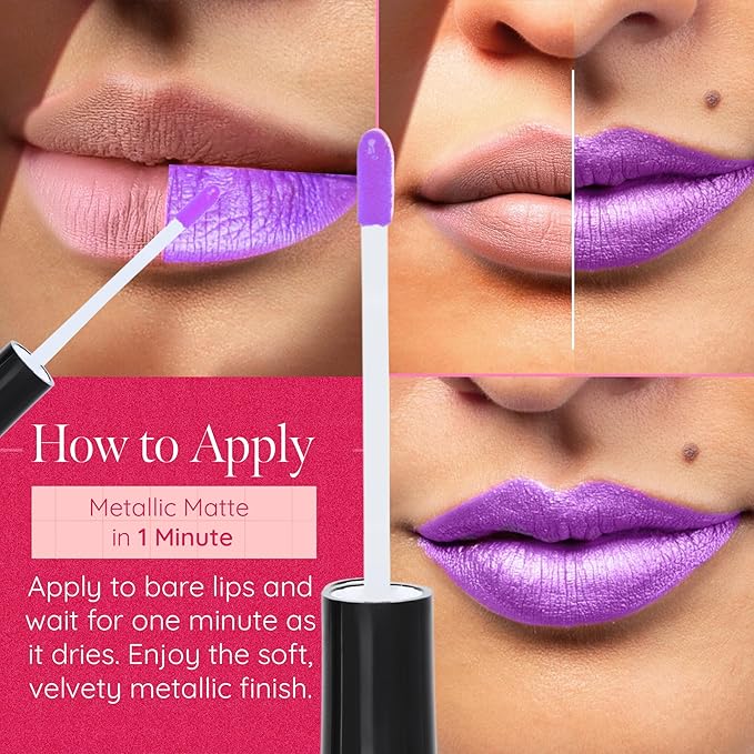 Aromi Bright Purple Lilac Metallic Liquid Lipstick (Purple Unicorn)