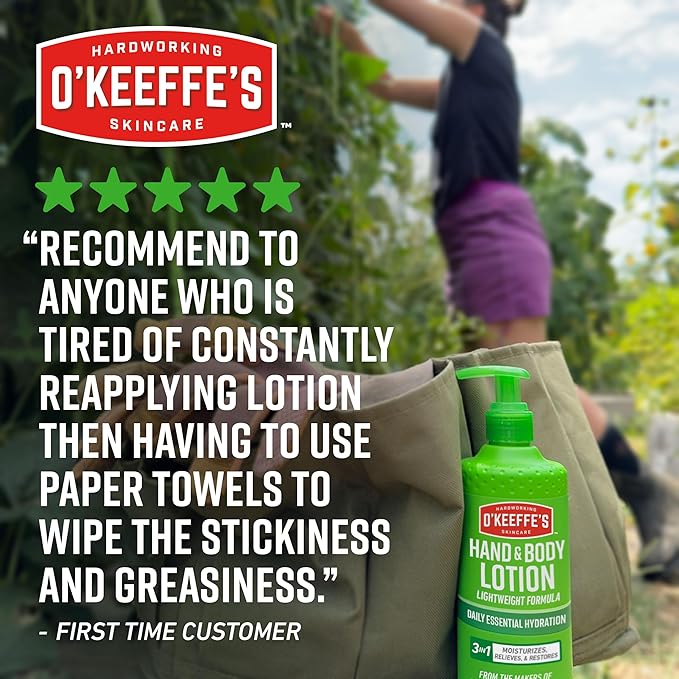 O’Keeffe’s Hardworking Body Lotion, Deep Hydration for Extremely Dry & Cracked Skin, 12 oz Pump (1 Pack), Fragrance-Free & Hypoallergenic, Non-Greasy Fast-Absorbing Formula