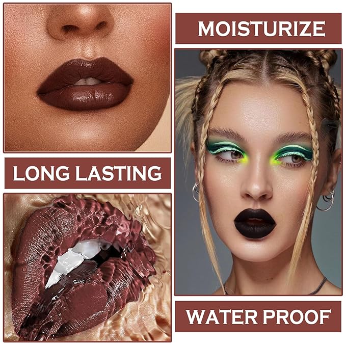 QIUFSSE 3 in 1 Black Lip Liner and Lipstick Lip Gloss Set (12 Black Magic)