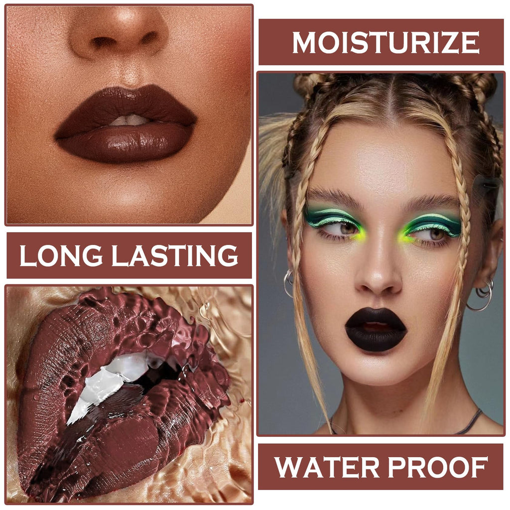 QIUFSSE 3 in 1 Black Lip Liner and Lipstick Lip Gloss Set (12 Black Magic)