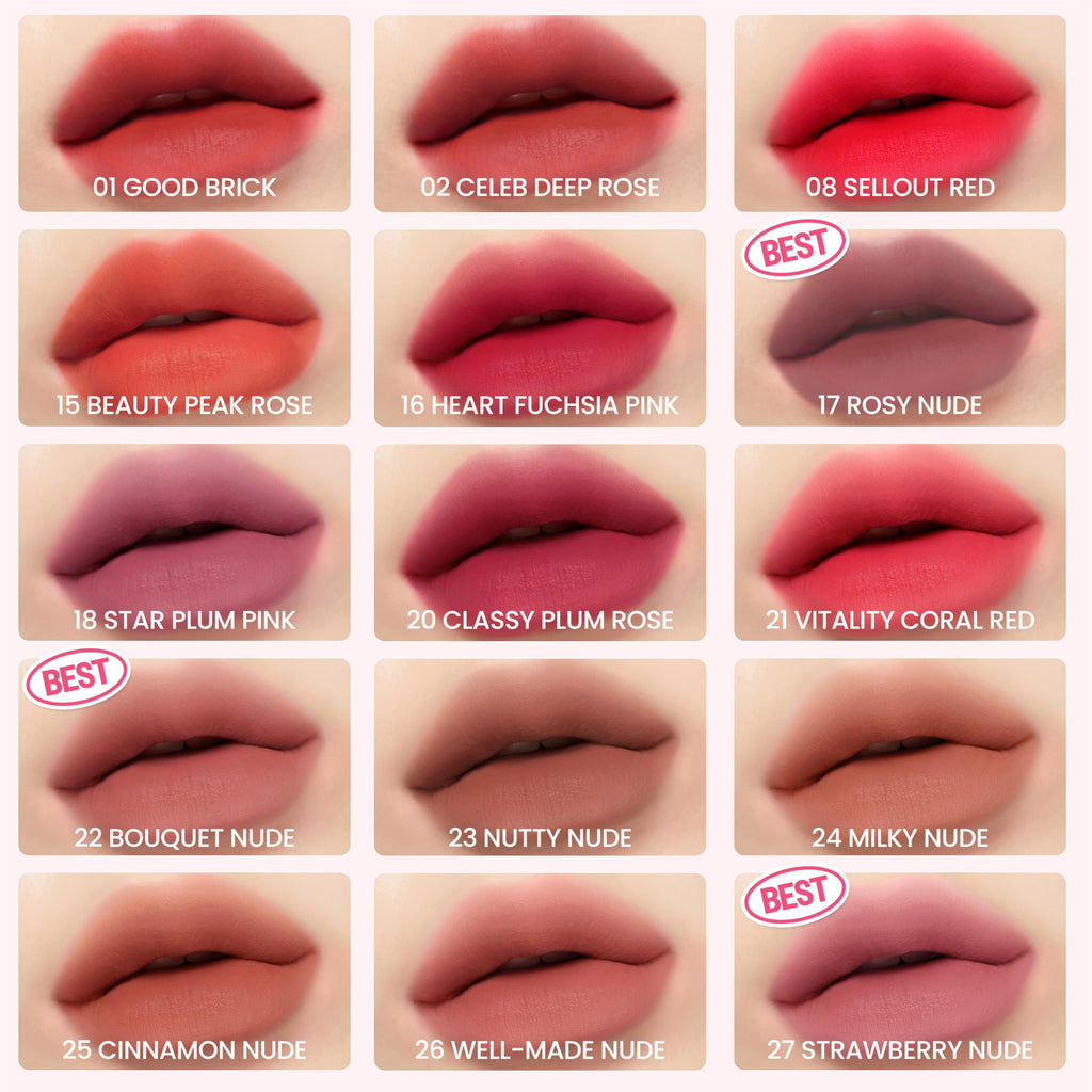 Peripera Ink The Velvet Lip Tint | Highly Pigmented, Longwear & Weightless Lip Tint | Smudge-Proof, Buildable Color for Lips & Cheeks | K-Beauty Makeup, Safe for Sensitive Lips (017 ROSY NUDE)