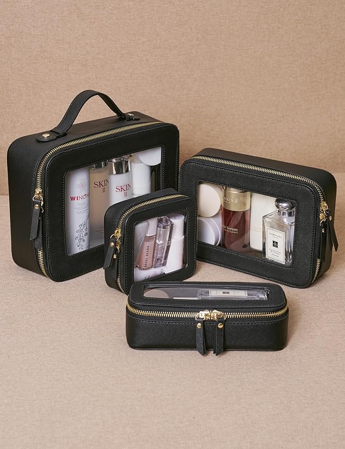 Popvibe Makeup Brush Travel Case Slim Makeup Bag for Women Clear Cosmetic Bag Cute Makeup Case Black Toiletry Bag for Traveling Transparent Car Makeup Bag Aesthetic Makeup Brush Bag