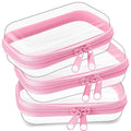 Hoolerry 3 Pcs Clear Hard Zipper Case Hard Plastic Zipper Pouch Makeup Bag Portable Travel Organizer for Cosmetics, Office Supplies, Documents & Toiletries(Pink,Xs)
