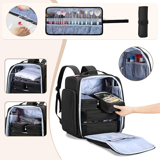 BAFASO Makeup Backpack with 4 Inner Removable Pouches, Black