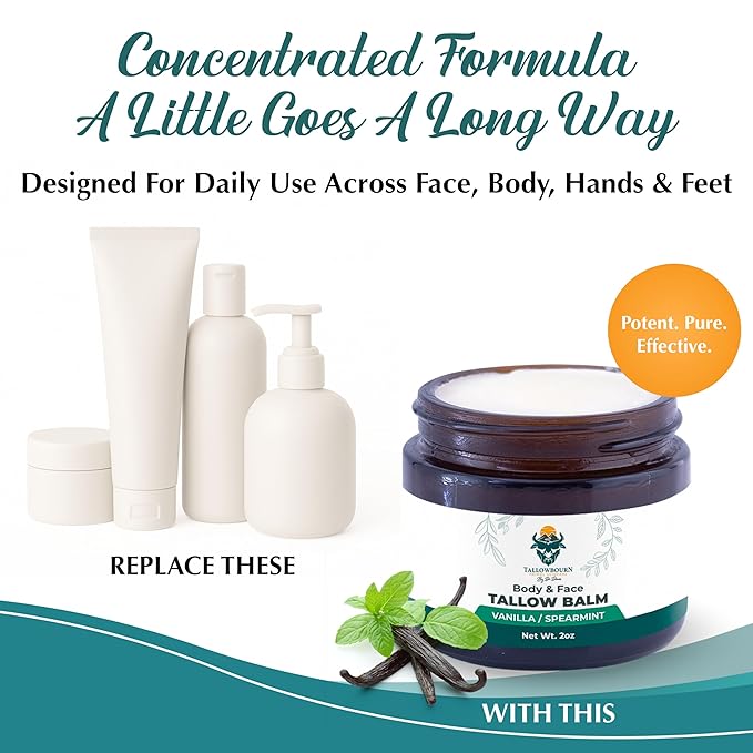 Grass-Fed Beef Tallow Balm for Face & Body - Vanilla & Spearmint - 2oz