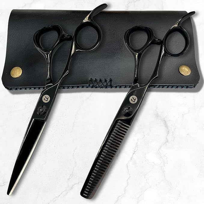 Saki Shears 7 Inch Katana Hair Cutting Scissors for Professionals - 440C Steel With Black Titanium Finish (7" Hair Cutting Shears) (Left Hand, 5.5" Set)